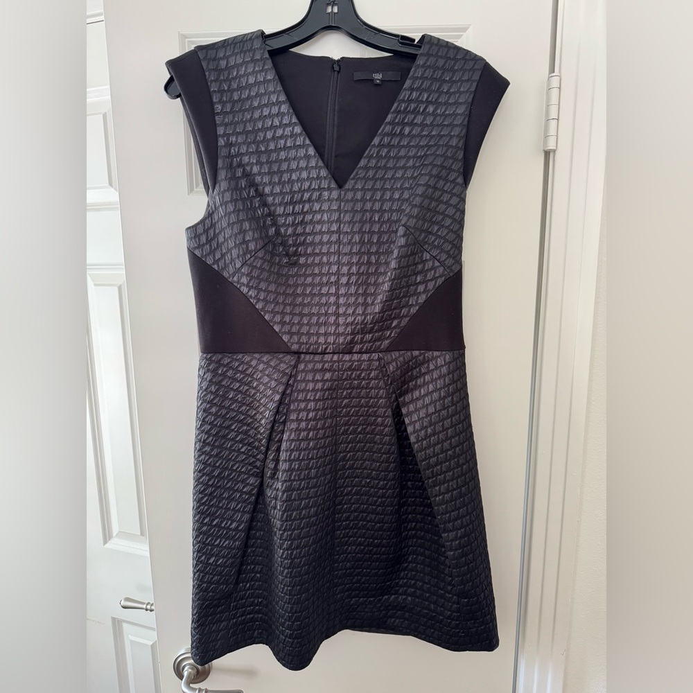 Tibi Black Quilted Lurex Jacquard V-neck Dress